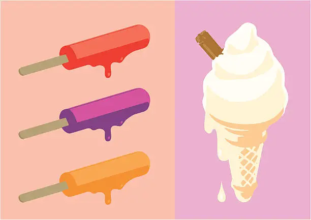 Vector illustration of Ice Cream Cone and Popsicles