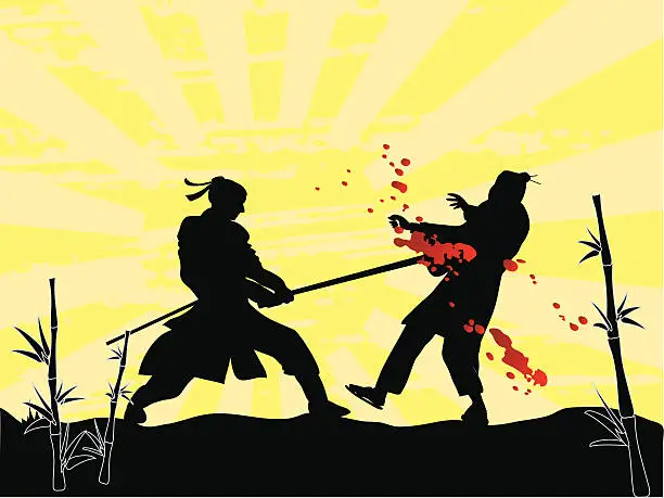 Vector illustration of samurai duel