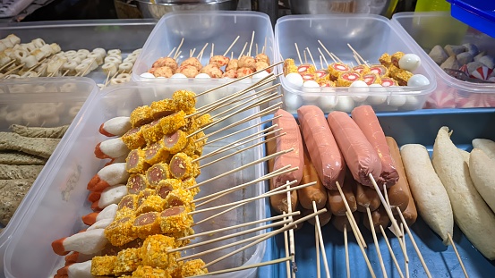 Street Culinary Tour, Lots of Various Snacks Sausages and eggs displayed on the culinary table