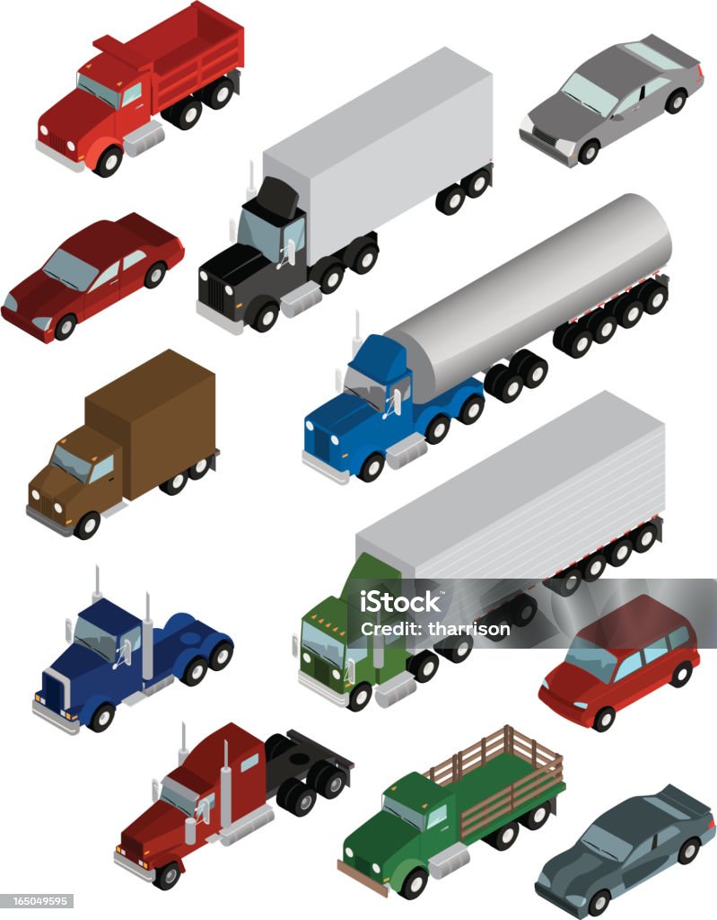 Vehículos isométricos variados - arte vectorial de Coche libre de derechos