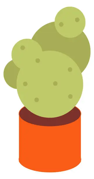 Vector illustration of Cactus pot. Cute house decoration color icon