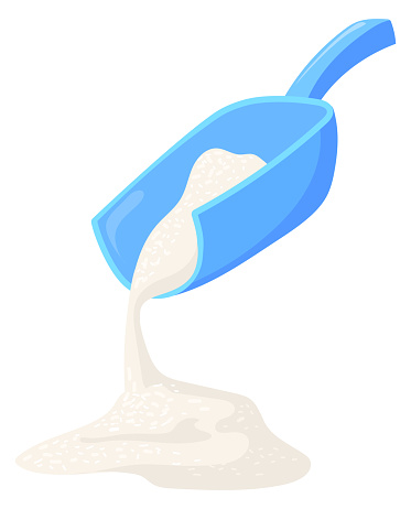 Big spoon with sugar pile. Cartoon plastic laddle isolated on white background