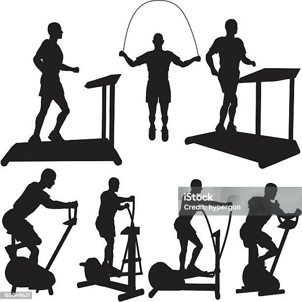 Collection De Silhouette De Cardiotraining Vecteurs libres de droits et plus d'images vectorielles de Tapis de course - Tapis de course, Vectoriel, Corde à sauter