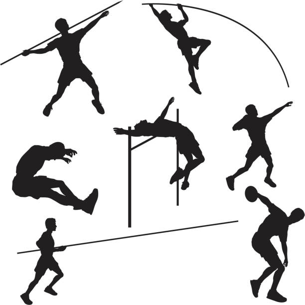 illustrations, cliparts, dessins animés et icônes de athlétisme silhouette collection - lancer du disque