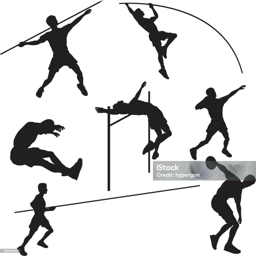 Track and Field Silhouette Collection File types included are ai, eps, svg, and various jpgs (3000x3000,1000x1000,500x500) Long Jump stock vector