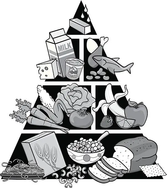 Vector illustration of Food Pyramid in Greyscale