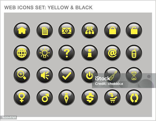 Глянцевая Вебиконки Набор Желтый Черный — стоковая векторная графика и другие изображения на тему Бизнес - Бизнес, Блестящий, Веб 2.0
