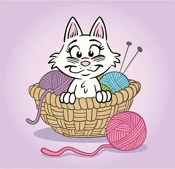 Vector illustration of Cute Kitten In Basket