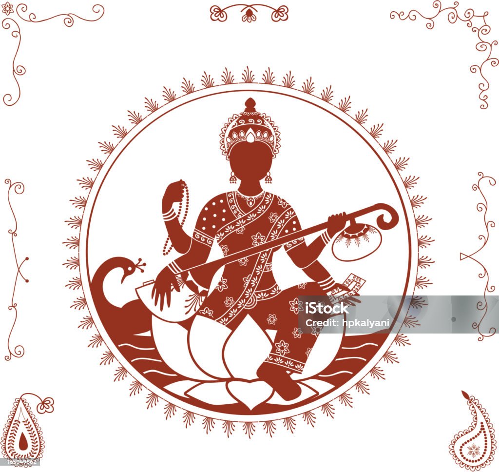 Mehndi Sarasvati (вектор - Векторная графика Сарасвати роялти-фри