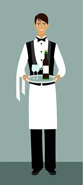 Vector illustration of Restaurant Waiter bringing Drinks