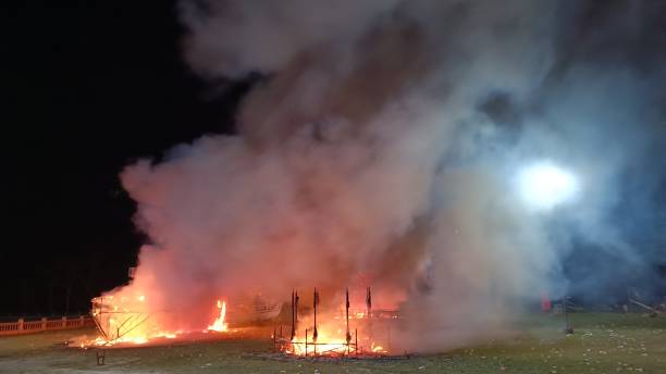 istock The fire incident contained large flames and thick smoke covering the fire area 1650498826