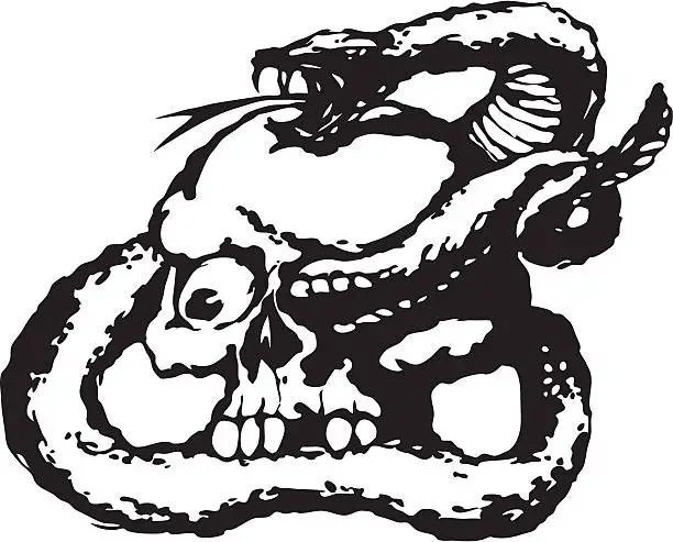 Vector illustration of Snake creeping over a scared skull