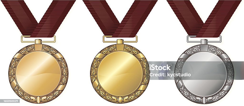 Medaglie d'oro argento e bronzo - arte vettoriale royalty-free di Medaglia - Premio