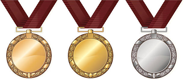 메달 골드, 실버, 브론즈 - trophy third place isolated on white metallic stock illustrations