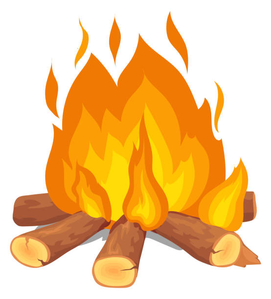 brennholz mit feuerflamme verbrennen. karikatur-lagerfeuer-symbol - campfire coal burning flame stock-grafiken, -clipart, -cartoons und -symbole