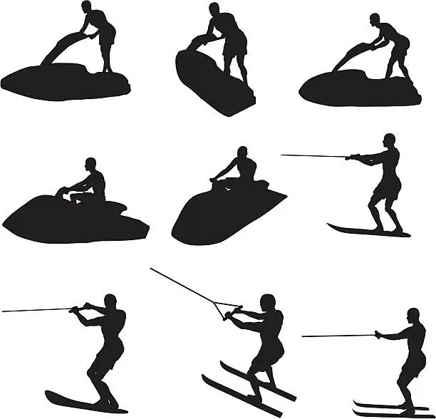 Vector illustration of Water Recreation Silhouette Collection