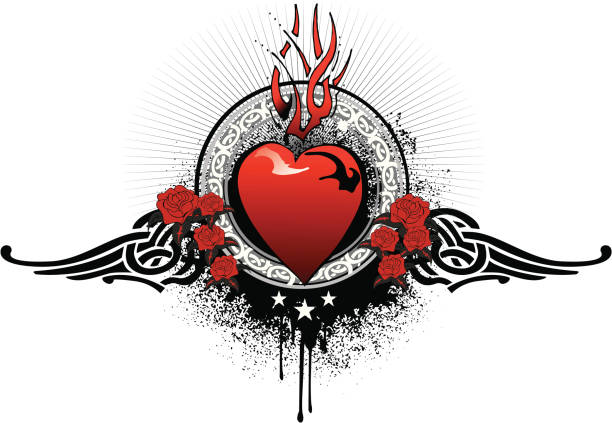 celtic flaming heart emblem vector art illustration