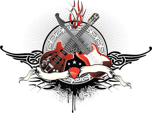 rock guitar duel vector art illustration