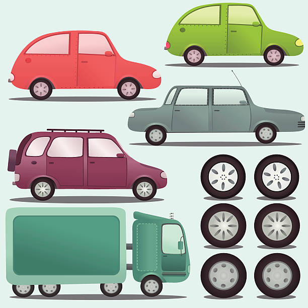 ilustrações de stock, clip art, desenhos animados e ícones de transportes rodoviário - car traffic truck hubcap