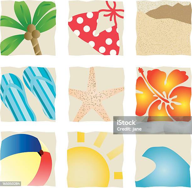 Icone Della Spiaggia - Immagini vettoriali stock e altre immagini di Mare - Mare, Onda, Sabbia