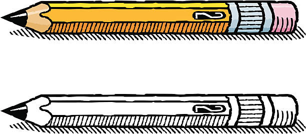 목판화 연필 - pencil acute angle sharp yellow stock illustrations