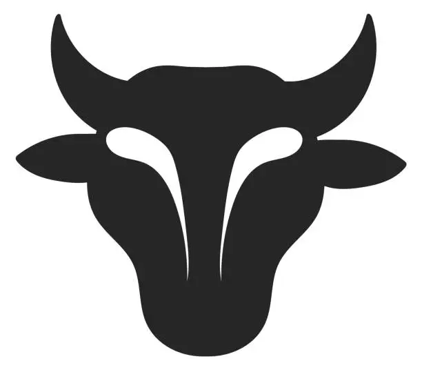 Vector illustration of Bull head black logo. Cattle symbol. Cow sign