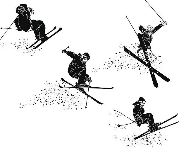 Vector illustration of Extreme Skiers Getting Big Air