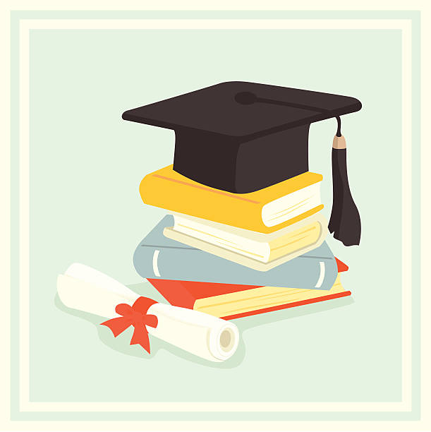 Illustrated graduation cap resting atop a stack of books Related collection: bachelor's degree stock illustrations