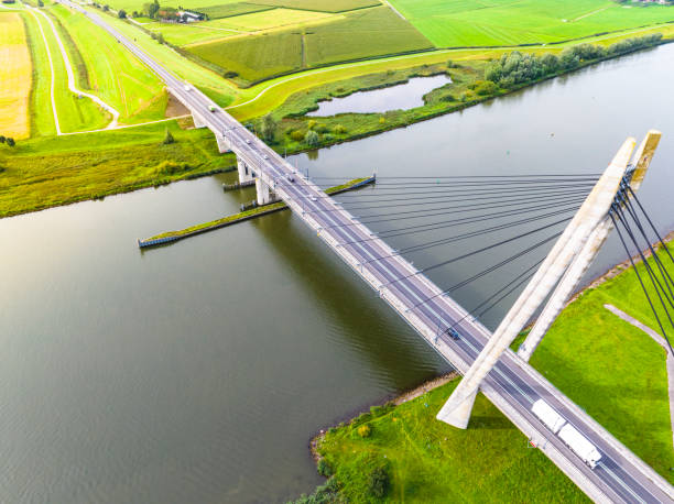 istock Suspension bridge over a river seen from above 1650509707
