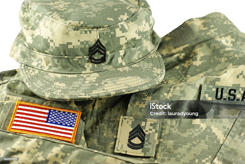 Nos Exército camuflado uniforme e tampa - Royalty-free Bandeira dos Estados Unidos da América Foto de stock