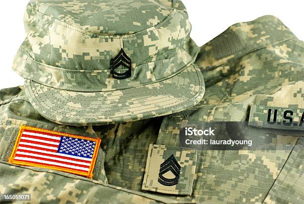 Nos Exército Camuflado Uniforme E Tampa - Fotografias de stock e mais imagens de Bandeira dos Estados Unidos da América - Bandeira dos Estados Unidos da América, Exército Americano, Remendo