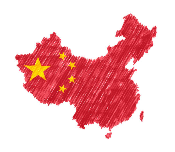 Map of China with Brush Stroke isolated on white