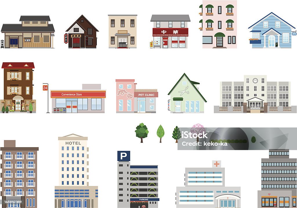 Set of assorted building icons Icon of the building Building Exterior stock vector