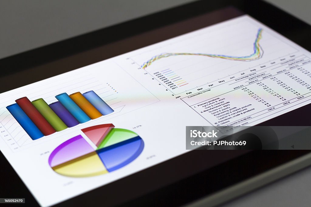Digital tablet with graphics and charts Analyzing Stock Photo