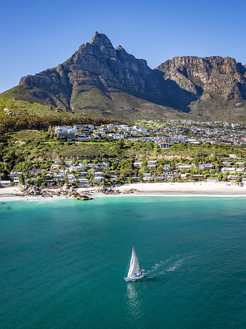 Cape Town city seen towards table mountain from above at signal hill, under a clear sky.