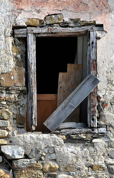 istock Very old window on a ruined wall 165053081