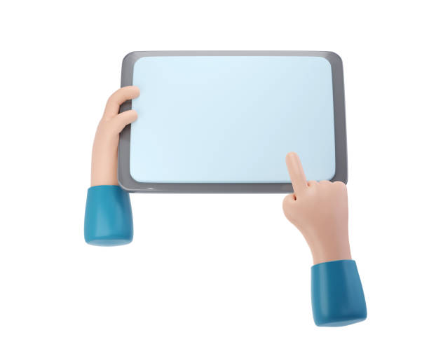istock 3D Hands using tablet mockup icon. Cartoon hand holding tablet isolated with clipping path illustration 1650532148
