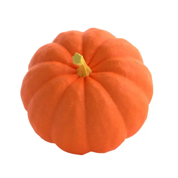 Photo of 3d orange realistic pumpkin rendering icon in cartoon style. Design element for Thanksgiving Day autumn holiday. illustration isolated with clipping path