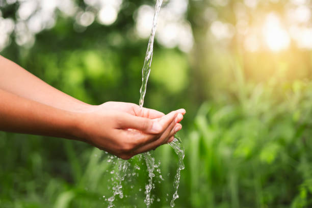 istock Water pouring on hand in morning ligth background 1650533290