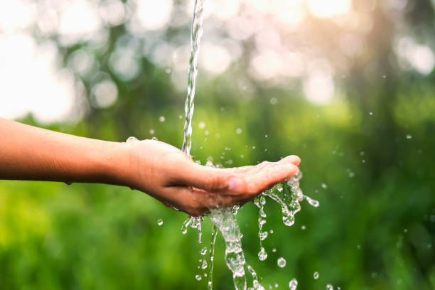istock Water pouring on hand in morning ligth background 1650533803