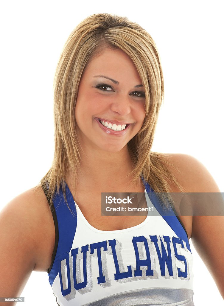 Portrait de heureuse petite fille Pom-pom Girl - Photo de Adulte libre de droits