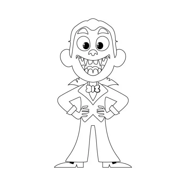 Vector illustration of A person who is dressed like a vampire for Halloween and is funny.Linear style.