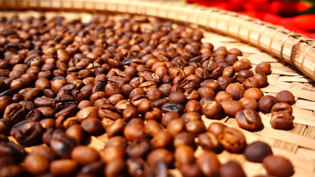 coffee grains slow motion.