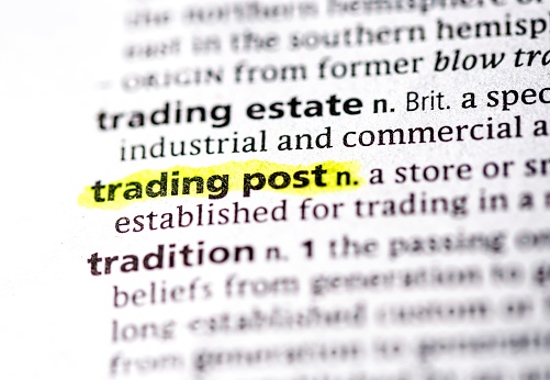 close up photo of the words trading post