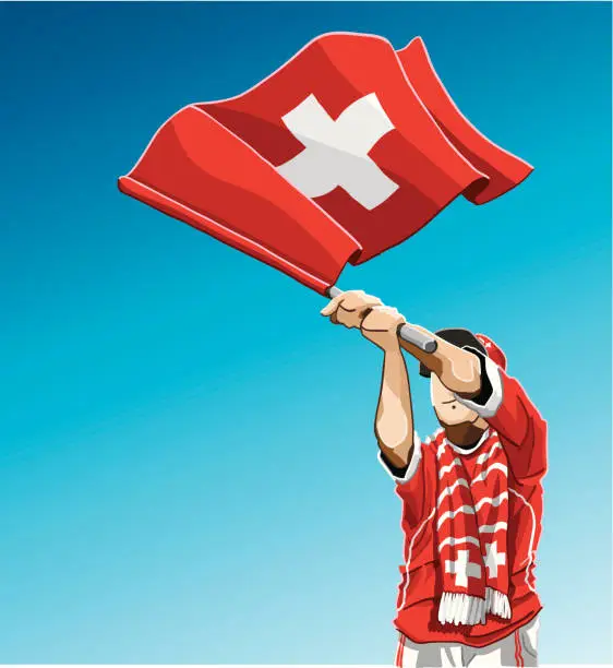 Vector illustration of Switzerland Waving Flag Soccer Fan