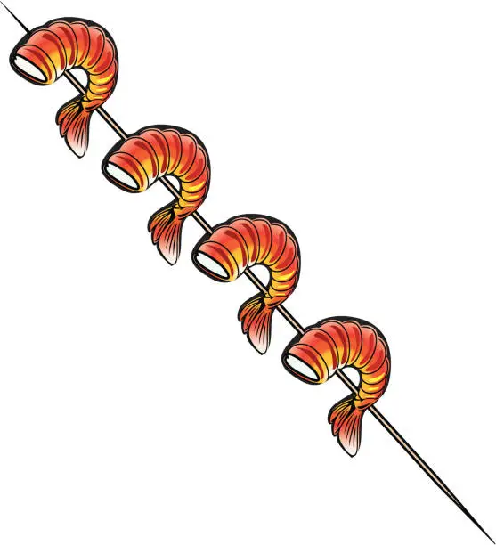 Vector illustration of Fire Grilled Shrimp