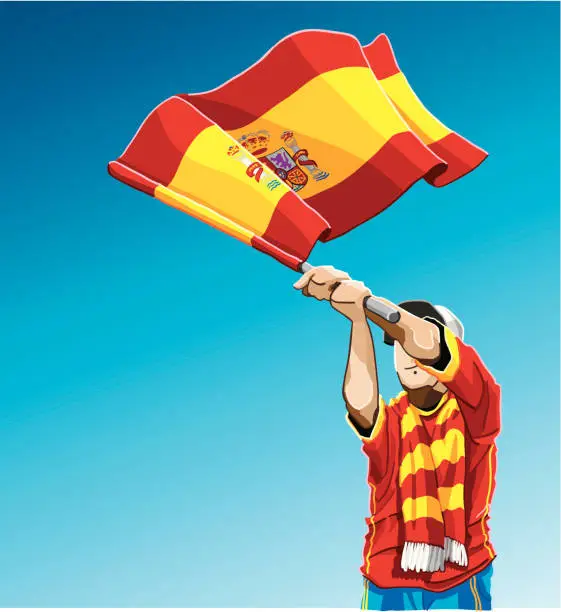 Vector illustration of Spain Waving Flag Soccer Fan