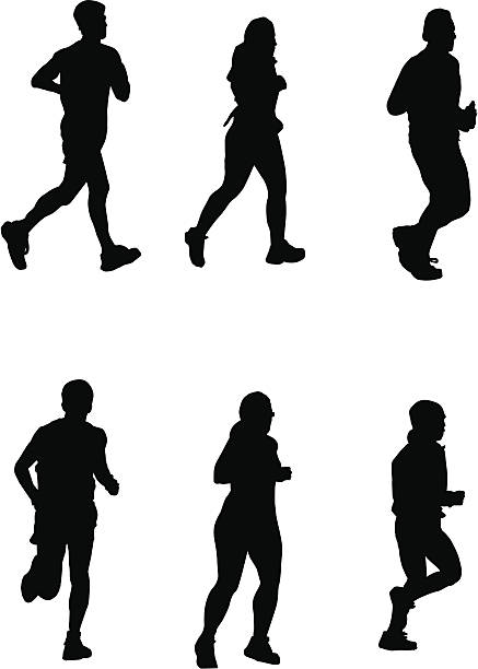 Running for It! (Vector drawing, silhouette, jog, run) vector art illustration