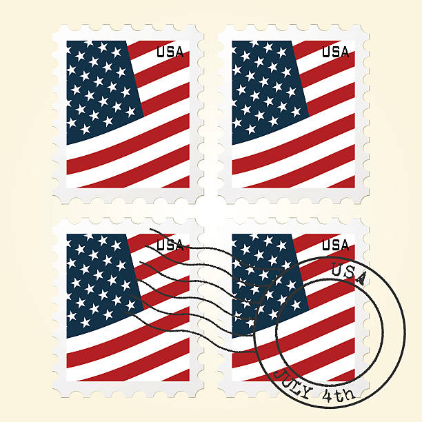 illustrazioni stock, clip art, cartoni animati e icone di tendenza di bandiera usa francobolli - stamps postage
