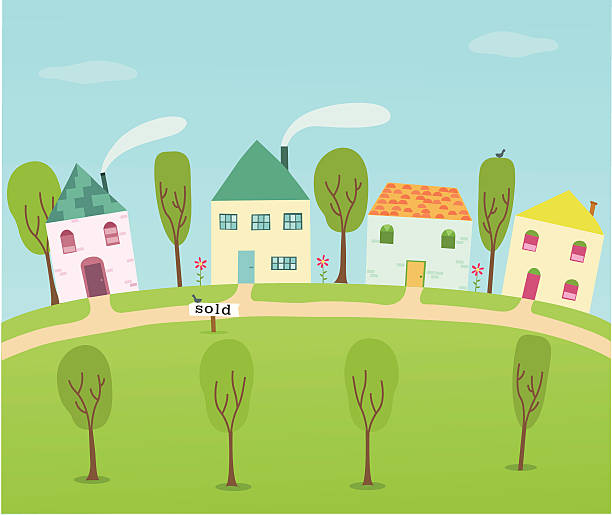 Sold House Houses on a hill. One has sold! garden pathway stock illustrations